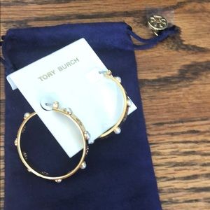 Tory Burch pierced pearl hoop earrings New
